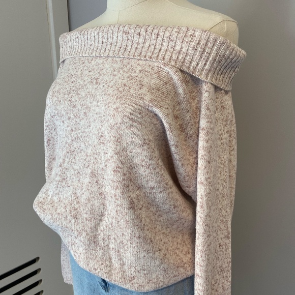 Boat Neck Knit Sweater | Pink White Marl | Dynamite - Picture 3 of 5
